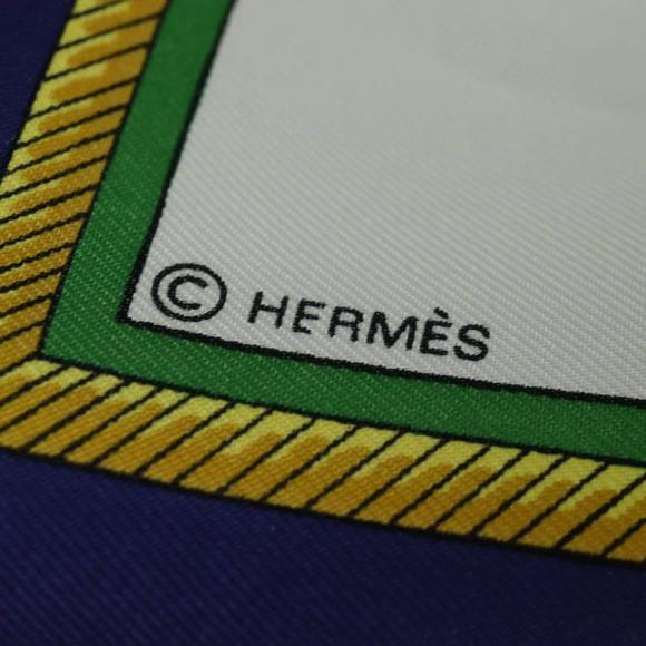 HERMES Carre 90  ""LES VOITURES A TRANSFORMATION"" Silk Blue Auth am6603 - Picture 11 of 14